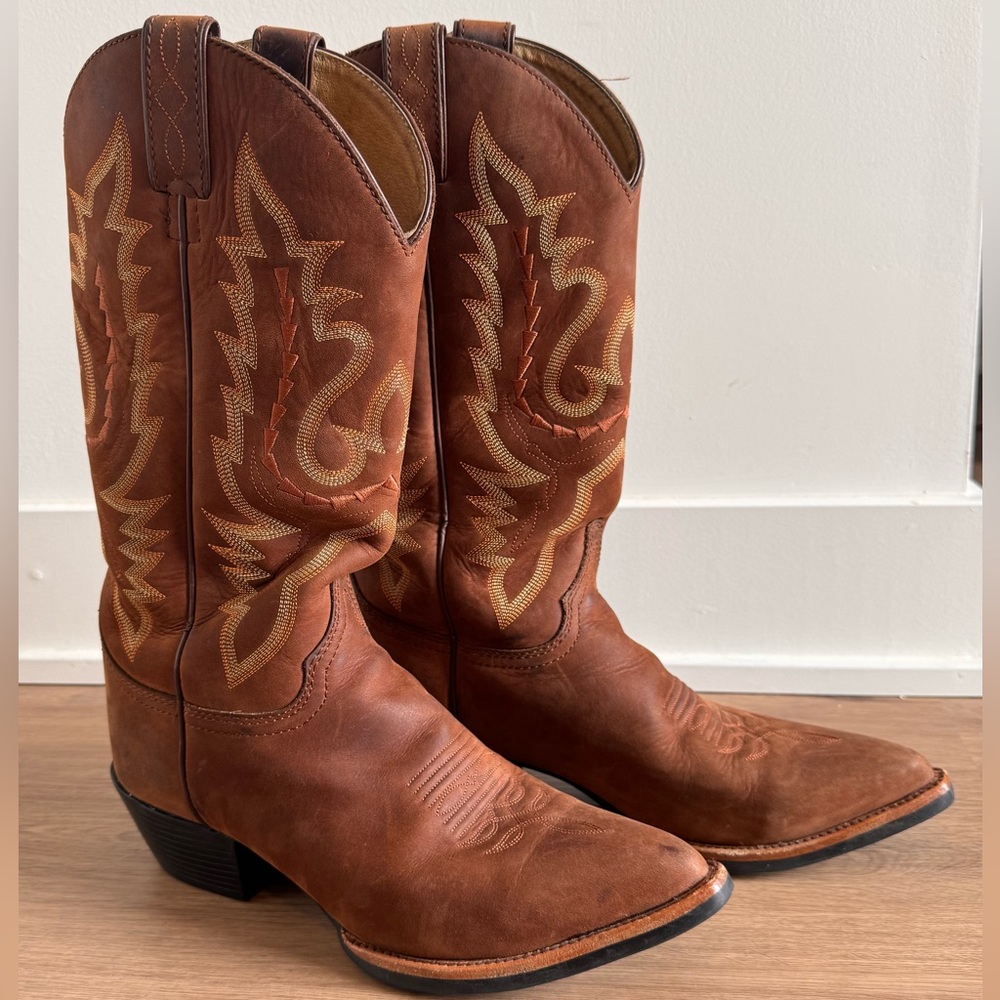 Justin Boots Brown Leather Western Cowboy Heeled Boots